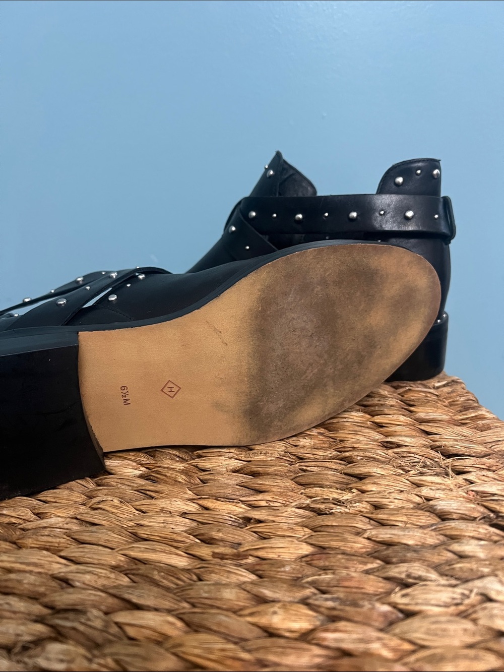 Halogen Black Stud-Accent Leather Ankle Booties sz 6 1/2 - Picture 13 of 16